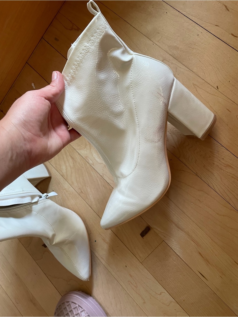White Women's Block Heel Ankle Boots